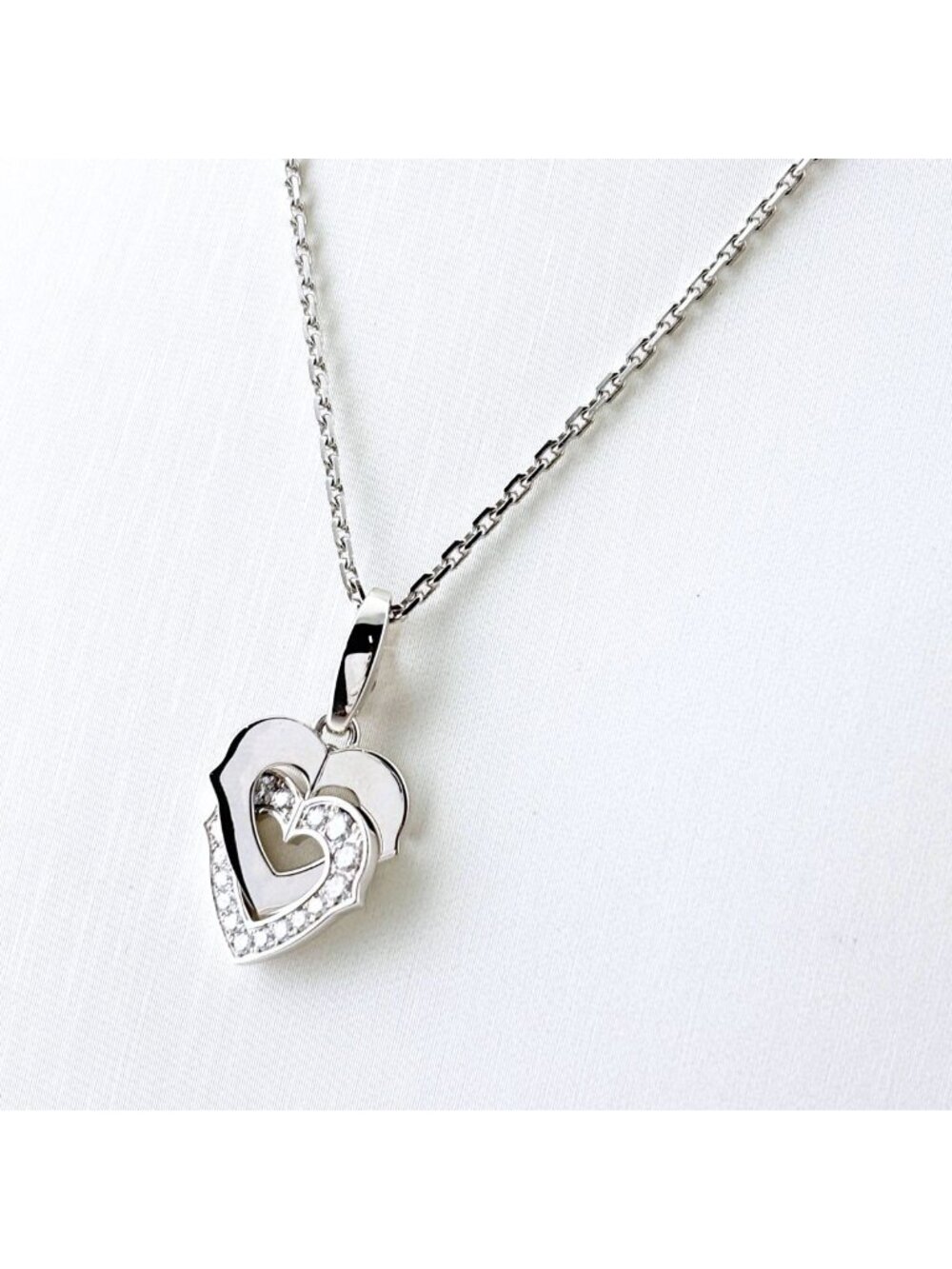 Cartier Double Heart Pendant Pave Diamond Necklace